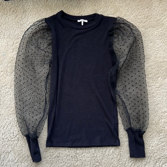 Francesca's Collections Tops - Sheer Black Polka Dot Puff-Sleeve Top - XS